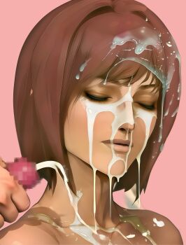 absurdres ai-assisted censored close-up closed_eyes cum cum_on_body disembodied_penis facial highres ish33r nel_zelpher penis red_hair short_hair star_ocean star_ocean:_till_the_end_of_time