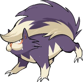 animal_focus claws closed_mouth commentary_request fang full_body gen_4_pokemon kawaanago lowres nintendo no_humans pokemon pokemon_(creature) pokemon_focus skuntank solo transparent_background