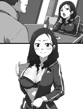 1boy 1girl blush bra hetero monochrome original sequential taekgyeon_v underwear undressing unzipped