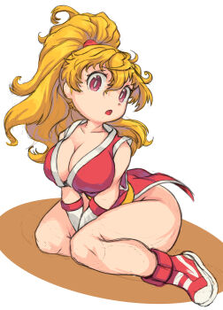 1girl blonde_hair breasts capcom cleavage final_fight genryuusai_maki large_breasts long_hair okeratan ponytail red_eyes solo