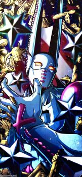 3others absurdres american_flag ball_breaker_(stand) bird blue_skin boku_no_rhythm_wo_kiitekure_(stand) catch_the_rainbow colored_skin commentary compound_eyes cream_starter_(stand) dinosaur dirty_deeds_done_dirt_cheap english_commentary gold_skin hey_ya_(stand) highres in_a_silent_way_(stand) jojo_no_kimyou_na_bouken mask mouth_mask multiple_others noonvincent other_focus scary_monsters_(stand) stand_(jojo) star_(symbol) steel_ball_run the_world_(stand) tusk_(stand) tusk_act1 yellow_eyes