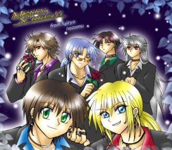 6+boys albino black_zero_(mega_man) blue_eyes blue_hair brown_hair capcom choker collar cross dynamo_(mega_man) earrings flower formal_clothes gift green_eyes grin hair_over_one_eye ix_(mega_man) jewelry long_hair lowres male_focus mega_man_(series) x_(mega_man) mega_man_x_(series) multiple_boys necklace one_eye_closed ponytail purple_eyes red_eyes ring rose short_hair silver_hair smile spikes sunglasses vile_(mega_man) wink yellow_eyes zero_(mega_man)