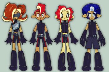 afro agent_8_(splatoon) blue_hair closed_mouth dark_skin deformed eyelashes highres mohawk multicolored_hair nintendo octoling octoling_boy octoling_girl octoling_player_character pointy_ears red_hair roachgore round_nose splatoon_(series) suction_cups takozonesu tentacle_hair turtleneck