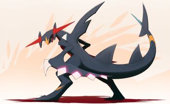 Rule 34 | black sclera, claws, colored sclera, commentary request, dragon, fangs, fins, full body, garchomp, gen 4 pokemon, highres, jcstr, mega garchomp z, mega pokemon, nintendo, pokemon, pokemon (creature), pokemon focus, shark fin, sharp teeth, tail, teeth, yellow eyes