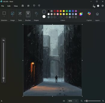 1other alley art_program_in_frame bridge building christian_young city commentary footprints full_body highres lamppost microsoft_paint_(medium) microsoft_paint_(software) mini_person original outdoors painterly road_sign scenery screencap sign snow snowing solo stop_sign