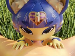 1boy 1girl 3d animal_crossing animal_ear_fluff animal_ears animated ankha_(animal_crossing) blue_hair blunt_bangs bob_cut breasts cat_ears cat_girl cat_tail colored_skin deepthroat eyeshadow fellatio flat_chest furry furry_female bad_tag grass hair_ornament hetero looking_at_viewer makeup marrubi moaning nintendo nipples nude on_ground oral outdoors pov small_breasts sound striped_tail tail uncensored video yellow_skin