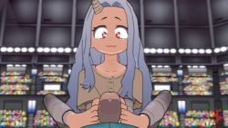1boy 1girl 3d animated boku_no_hero_academia eri_(boku_no_hero_academia) feet foot_focus footjob grey_hair hetero horns indoors interior loli long_hair midoriya_izuku penis red_eyes sfmslayer solo_focus source_request tagme uncensored video