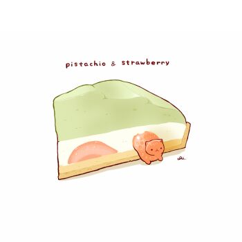 animal cat chai_(drawingchisanne) commentary_request english_text food food_focus fruit in_food no_humans original simple_background strawberry tart_(food) undersized_animal white_background