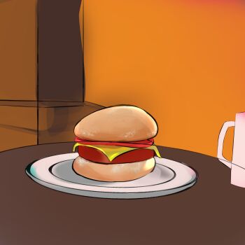 burger food highres non-web_source pixiv plate simple_background