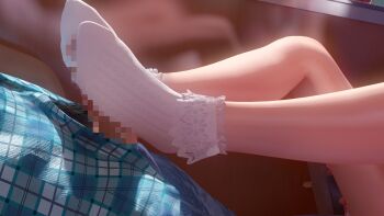 1boy 1girl 3d age_difference bobby_socks censored feet footjob head_out_of_frame hetero legs loli mm-star mosaic_censoring penis socks tagme to_love-ru train two-footed_footjob white_legwear yuuki_mikan