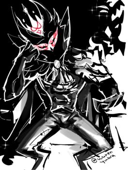 1boy black_cloak black_sclera cloak colored_sclera crown demon_boy furry furry_male gold_crown hellaverse helluva_boss looking_at_viewer owl_boy paimon_(helluva_boss) red_eyes solo wurenyubia