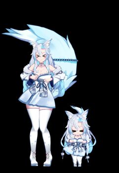 >_< 2girls animal_ears animated animated_gif boots chibi choker dancing dress fox_ears fox_girl fox_tail halter_dress halterneck high_heel_boots high_heels indie_virtual_youtuber lace-up_boots miniskirt multiple_girls skirt smug_alana tail thighhighs virtual_youtuber white_hair