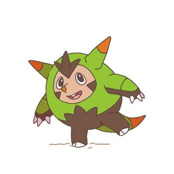 Rule 34 | claws, commentary request, full body, gen 6 pokemon, highres, nintendo, open mouth, pokemon, pokemon (creature), pokemon focus, quilladin, simple background, smile, solo, standing, standing on one leg, user scsu2355, white background