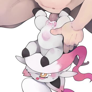 absurdres animal_focus animal_sexualization bestiality cum cum_in_pussy cum_overflow ejaculation girthy_penis grey_fur headscarf hetero highres hisuian_zorua interspecies navel nintendo penis piledriver_(sex) pokemon pokemon_(creature) pokephilia pussy red_fur sex solo_focus spread_legs uncensored vaginal white_background white_fur white_headscarf yellow_eyes youjo_modoki