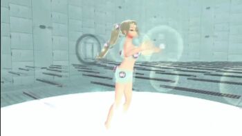 1girl 3d animated animated_gif ar_tonelico ar_tonelico_iii bare_shoulders bowing breasts bubble convenient_censoring glasses green_eyes green_hair large_breasts legs nude nurse ponytail yurishica_(ar_tonelico)