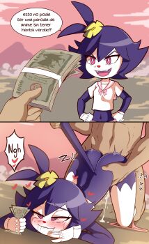 1boy 1girl 2koma absurdres age_difference akatosh_el_shota_furro animal_nose animaniacs animaniacs_(2020) before_and_after biting_own_lip blush closed_mouth comic completely_nude cropped_shirt cum cum_overflow cum_pool cumdrip dot_warner drooling eyebrows eyelashes fangs feet_out_of_frame flower flower_on_head furry furry_female furry_with_non-furry gloves half-closed_eyes hands_on_own_hips hetero highres holding holding_money interspecies loli looking_afar looking_ahead looking_at_object midriff money navel nude open_mouth outdoors panties panties_around_leg pink_eyes pink_panties pink_sky pov pov_hands prostitution purple_fur purple_hair saliva sex sex_from_behind shirt short_hair short_sleeves sky smug spanish_text t-shirt tail tears teeth third-party_edit tongue top-down_bottom-up torogao translated two-tone_fur underwear upper_body upper_teeth_only vaginal white_fur white_gloves white_shirt