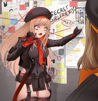 Rule 34 | 2girls, absurdres, anis (nikke), beret, black gloves, black jacket, black leotard, black shirt, black thighhighs, blanc (nikke), breasts, brown hair, collared shirt, commander (nikke), cropped jacket, d (killer wife) (nikke), d (nikke), emma (nikke), english text, eunhwa (nikke), gloves, goddess of victory: nikke, hair between eyes, hat, highres, isabel (nikke), it's always sunny in philadelphia, jacket, leotard, leotard under clothes, long hair, lumi (nikke), maxwell (nikke), medium breasts, meme, moran (nikke), multiple girls, necktie, noir (nikke), orange eyes, orange jacket, panicking, pepe silvia (meme), privaty (nikke), rapi (nikke), red gloves, red jacket, red necktie, rosanna (nikke), rupee (nikke), rupee (winter shopper) (nikke), sakura (nikke), shirt, short hair, signal (nikke), sugar (nikke), syde b, thighhighs, thighs, two-sided fabric, two-sided jacket, two-tone gloves, vesti (nikke), yulha (nikke)