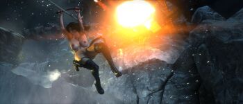 3d absurdres explosion gun highres incredibly_absurdres lara_croft nude rise_of_the_tomb_raider tomb_raider tomb_raider_(reboot) weapon