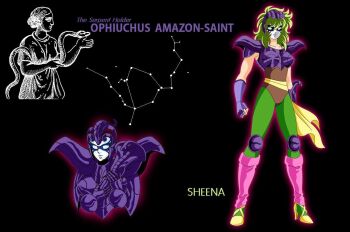 1girl armor black_background constellation female_focus full_body green_hair leotard mask mythology ophiuchus_shaina saint_seiya serpent snake solo standing statue