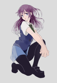 1girl blue_eyes female_focus half_updo inazuma_eleven inazuma_eleven_(series) kudou_fuyuka long_hair open_mouth pantyhose purple_hair rina rina_(toymicazm) school_uniform skirt solo