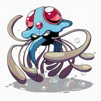 bubble full_body gen_1_pokemon looking_at_viewer mistray-art nintendo no_humans pokemon pokemon_(creature) signature simple_background solo tentacles tentacruel white_background