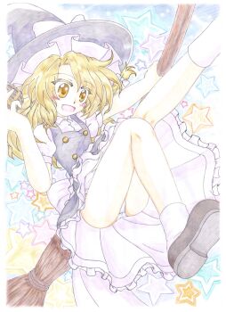 agent_muc colored_pencil colored_pencil_(medium) commentary_request highres kirisame_marisa mary_janes panties pencil shoes touhou traditional_media underwear
