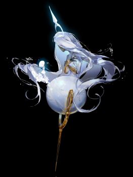 Rule 34 | 2girls, absurdly long hair, arthropod girl, black background, black skin, bodysuit, colored skin, crossed arms, f4d1a6, faceless, full body, giant, giantess, grand mother silk (hollow knight), highres, hollow knight, hollow knight: silksong, lace (hollow knight), long hair, looking at another, multiple girls, no humans, no mouth, puffy sleeves, simple background, standing, very long hair, white bodysuit, white hair