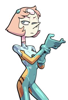 1girl blue_eyes cosplay discount-supervillain gem_(steven_universe) mecha_pilot_suit neon_genesis_evangelion orange_hair pearl_(species)_(steven_universe) pearl_(steven_universe) plugsuit_(evangelion) short_hair skinny solo steven_universe toon_(style)
