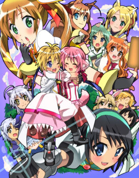 Rule 34 | 10s, 2boys, 6+girls, ahoge, animal ears, bad id, bad pixiv id, blonde hair, blue eyes, brown eyes, brown hair, cat ears, cat tail, cinque izumi, closed eyes, dog days, dog ears, dog tail, colored bangs, eclair martinozzi, edamame (buruburu), fox ears, gaul galette des rois, green eyes, green hair, highres, jaune clafoutis, kuberu e pastillage, leonmitchelli galette des rois, long hair, millhiore f. biscotti, multiple boys, multiple girls, noir vinocacao, one eye closed, pink hair, rabbit ears, rebecca anderson, ricotta elmar, tail, takatsuki nanami, vert farbreton, white hair, wink, yellow eyes, yukikaze panettone