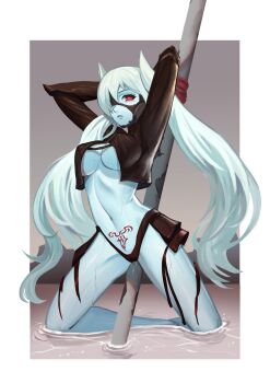 1girl absurdres breasts code_vein highres invading_executioner_(code_vein) large_breasts navel red_eyes twintails underboob