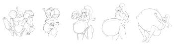 absurdres armor big_belly commission commissioner_upload covered_eyes crosscrescent hand_on_own_stomach helmet helmet_over_eyes highres hyper_pregnancy jumpsuit metroid nintendo ponytail pout pregnant samus_aran science_fiction sequential sketch unworn_headwear unworn_helmet zero_suit