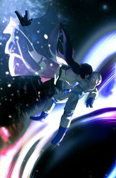 Rule 34 | 2girls, absurdres, astronaut, black boots, black hole, blue eyes, blue hair, boots, breasts, cerydra (alternate spacetime) (honkai: star rail), cerydra (honkai: star rail), choikfu, clothing cutout, commentary, english commentary, eye contact, floating, floating hair, full body, helmet, high heel boots, high heels, highres, honkai: star rail, honkai (series), hysilens (alternate spacetime) (honkai: star rail), hysilens (honkai: star rail), implied yuri, knee boots, long hair, looking at another, medium breasts, multiple girls, official alternate costume, parted lips, purple hair, see-through clothes, see-through skirt, shirt, shoulder cutout, skirt, space, space helmet, spacesuit, thigh strap, very long hair, white shirt