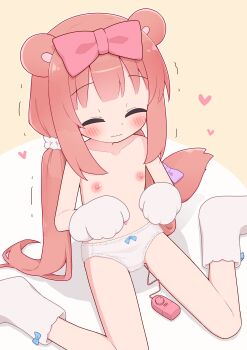 1girl absurdres animal_ears animal_hands blush boots bow bow_panties chromu closed_eyes closed_mouth commission flat_chest gloves hair_bow highres indie_virtual_youtuber large_variant_set loli low_twintails nipples panties paw_gloves pink_bow raccoon_ears raccoon_girl raccoon_tail remote_control_vibrator second-party_source sex_toy sitting skeb_commission solo tail topless_female twintails underwear underwear_only variant_set vibrator vibrator_cord vibrator_under_clothes virtual_youtuber wariza wavy_mouth white_boots white_panties yuune_(ayanepuna)