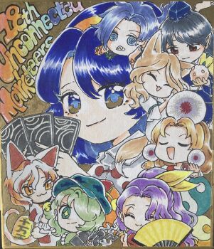 6+girls :3 @_@ animal_ear_fluff animal_ears arm_ribbon armor bell belt black_hair black_shirt blonde_hair blue_dress blue_eyes blue_hair blue_headwear buttons camouflage camouflage_dress camouflage_headwear capelet card cat_girl cat_tail closed_eyes collar collared_capelet collared_dress curly_hair dress fox_ears fox_girl fox_tail frilled_collar frilled_sleeves frills gem goutokuji_mike green_collar green_dress green_eyes green_gemstone green_hair green_headwear hair_ribbon hairband hand_fan hands_on_own_face hat highres himemushi_momoyo holding holding_card holding_fan holding_smoking_pipe iizunamaru_megumu japanese_clothes jewelry kimono komakusa_sannyo kudamaki_tsukasa long_hair medium_hair messy_hair multicolored_dress multicolored_hair multicolored_hairband multiple_girls neck_bell one_eye_covered open_mouth orange_eyes orange_fur orange_hair orange_ribbon patchwork_clothes pointy_ears ponytail puffy_short_sleeves puffy_sleeves purple_hair red_eyes red_kimono red_shirt ribbon romper sharp_teeth shirt short_sleeves shorts shoulder_armor shoulder_guard slit_pupils smile smoke smoking smoking_pipe symbol-shaped_pupils tail tamatsukuri_misumaru teeth tengu tenkyuu_chimata tokin_hat touhou traditional_media turtleneck umebitan unconnected_marketeers very_long_hair white_belt white_capelet white_fur white_hair white_romper white_shirt white_shorts wide_sleeves yamashiro_takane yellow_fur yellow_pupils yellow_ribbon yin_yang zipper zipper_dress