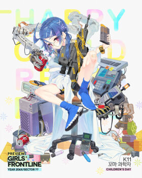 1girl 20x30mm_lv 20x30mm_lv_heab_k167 20x30mm_lv_p_k168 aged_down airburst_grenade_launcher airburst_round ammunition anti-materiel_cartridge assault_rifle bandaid bandaid_on_knee bandaid_on_leg black_shorts blue_boots blue_hair blush bolt-action_grenade_launcher bolt_action boots breasts bulletproof_vest bullpup burst_fire_gun burst_fire_rifle calculator can cannon_cartridge carbine caution_tape chair character_name coat computer computer_tower computerized_scope daewoo_k11 dr_pepper drink_can drinking explosive eyes_visible_through_hair female_focus fragmentation_grenade fragmentation_warhead full_body girls'_frontline glasses grenade grenade_cartridge grenade_launcher gun hair_between_eyes hair_ornament high-explosive_airburst_round high-explosive_cartridge holding holding_magazine_(weapon) k11_(girls'_frontline) k11_(lil'_scientist)_(girls'_frontline) lab_coat ladic long_hair long_sleeves looking_at_viewer low_twintails magazine_(weapon) messy_hair military_cartridge multi-weapon multimeter multiple-barrel_gun official_alternate_costume official_art open_clothes open_coat practice_round precision-guided_firearm precision-guided_munition purple_eyes rifle scope shirt short-barreled_rifle shorts side_ponytail sidelocks sight_(weapon) sitting sleeves_past_fingers sleeves_past_wrists smart_grenade smart_scope soda_can solo subsonic_ammunition telescopic_sight thermal_weapon_sight twintails underbarrel_assault_rifle underbarrel_rifle watch weapon white_coat wristwatch x_hair_ornament