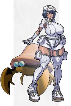 1girl absurdres aether_foundation_employee black_hair breasts dark_skin gen_1_pokemon gloves hat highres large_breasts mold_(pixiv6616319) nintendo parasect pokemon pokemon_(creature) pokemon_sm short_hair tan white_gloves