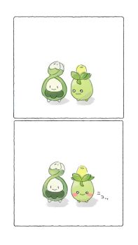 blush budew closed_mouth flower full_body gen_4_pokemon highres looking_at_viewer nintendo no_humans pokemon pokemon_(creature) pokemon_focus simple_background smile smoliv solid_oval_eyes white_background yomogicha81