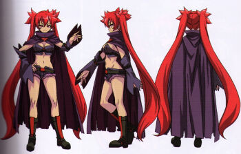 1girl akaga_hirotaka arcana_heart arcana_heart_3 boots breasts cleavage midriff navel official_art red_eyes red_hair scharlachrot shorts source_request tagme