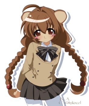 1girl absurdres ahoge akechi_gorou animal_ears arms_behind_back artist_name black_bow black_skirt blush blush_stickers bow braid brown_hair brown_jacket buttons closed_mouth commentary double-breasted dress_shirt english_commentary genderswap genderswap_(mtf) hair_between_eyes hair_bobbles hair_intakes hair_ornament highres jacket kemonomimi_mode long_hair long_sleeves looking_at_viewer mouse_ears mouse_girl pantyhose persona persona_5 pleated_skirt red_eyes satokocel shirt simple_background skirt smile solo striped_bow twin_braids white_pantyhose white_shirt