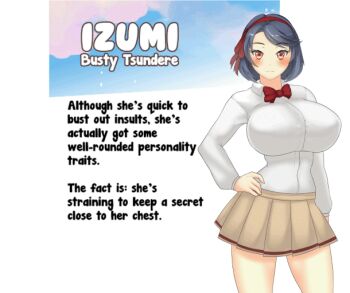 1girl 2010s animated animated_gif blush bouncing_breasts breasts bursting_breasts character_request copyright_request cuddle-beam harem_protagonist izumi_(harem_protagonist) large_breasts