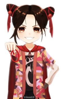 Rule 34 | 1girl, 2025, artist name, black hair, crimsonszk, double bun, hair bun, reaching, reaching towards viewer, ruby (where winds meet), smile, where winds meet, white background