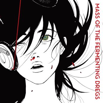 1girl absurdres album_cover audio_jack black_hair blood close-up cover headphones highres kozaki_ai long_hair mass_of_the_fermenting_dregs multicolored_eyes nosebleed one_eye_closed open_mouth portrait ringed_eyes simple_background solo two-tone_eyes white_background