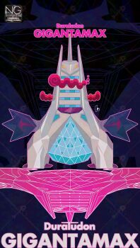 building character_name cloud colored_sclera duraludon dynamax gen_8_pokemon gigantamax gigantamax_duraludon highres meme_(sleepsheep) nintendo no_humans pokemon pokemon_(creature) red_clouds skyscraper yellow_eyes yellow_sclera