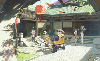 Rule 34 | 2boys, 3girls, animal ears, asymmetrical gloves, belle (delicate sunlight) (zenless zone zero), belle (zenless zone zero), black gloves, black thighhighs, blonde hair, blue hair, breasts, cleavage, closed eyes, closed mouth, commentary request, elbow gloves, fingerless gloves, full body, gloves, ju fufu, large breasts, long hair, multiple boys, multiple girls, official alternate costume, open mouth, outdoors, pan yinhu, short hair, single thighhigh, sitting, smile, standing, stretching, syuri22, tail, thighhighs, tiger ears, tiger girl, tiger tail, uneven gloves, white hair, wise (soaring crane) (zenless zone zero), wise (zenless zone zero), yawning, yixuan (zenless zone zero), zenless zone zero