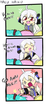 3koma 4girls ^^^ absurdres ahoge anger_vein angry blush chibi comic drawfag english_text artistic_error haiku hatsune_miku highres kagamine_rin megurine_luka multiple_girls non-web_source o_o poem pointing truth vocaloid yowane_haku