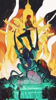 1boy bat_signal batman_(series) batman_symbol black_bodysuit black_gloves black_hair bodysuit brown_jacket dc_comics gloves grey_bodysuit highres jacket jason_todd male_focus multicolored_bodysuit muscular muscular_male open_clothes pants red_hood_(dc) red_hood_and_the_outlaws rfnyn17381 robin_(dc) superhero_costume taut_bodysuit two-tone_bodysuit