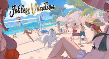 6+girls absurdres aisha_greyrat ars_greyrat ball beach beachball bikini breasts character_request christina_greyrat commentary cooking daimaoucc day dog english_commentary eris_greyrat everyone ghislaine_dedoldia grill grilling highres horizon jumping lara_greyrat large_breasts leo_(mushoku_tensei) lillia_greyrat lily_greyrat lucy_greyrat lying male_swimwear mountainous_horizon multiple_girls mushoku_tensei norn_greyrat ocean on_back outdoors paul_greyrat rock roxy_migurdia rudeus_greyrat ruijerd_superdia sand_sculpture shore sieghart_saladin_greyrat sky squatting standing swimsuit sylphiette_(mushoku_tensei) volleyball zenith_greyrat