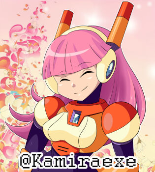 1girl android closed_eyes fembot highres kamira-exe long_hair mega_man_(series) mega_man_maverick_hunter_x mega_man_x_(series) minerva_(mega_man) pink_hair smile