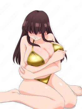 Rule 34 | 1girl, artist request, black hair, blush, breasts, embarrassed, kakure meme, kimi no koto ga dai dai dai dai daisuki na 100-nin no kanojo, large breasts, long hair