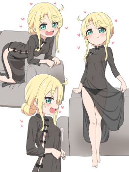 :3 black_dress blonde_hair breasts china_dress chinese_clothes covered_navel dress green_eyes hair_bun highres himesaka_noa loli navel panties pelvic_curtain see-through_clothes see-through_dress sidelocks small_breasts underwear warukusu watashi_ni_tenshi_ga_maiorita!